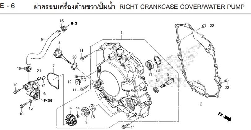 E-6 Right Crankcase Cover/ Water Pump