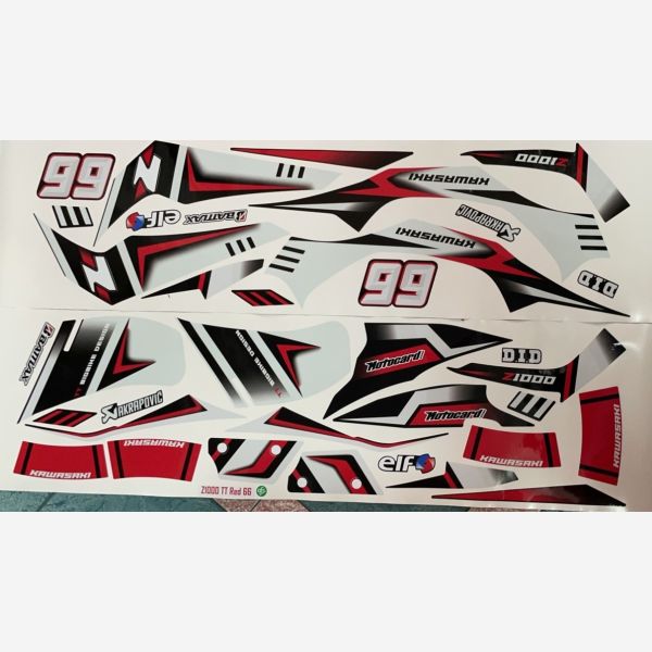 Kawasaki Z1000 Decal Sticker Kit - RACE LINE (Red)